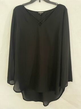 Express Black Criss Cross V-Neck Long Sleeve Blouse Top Polyester L